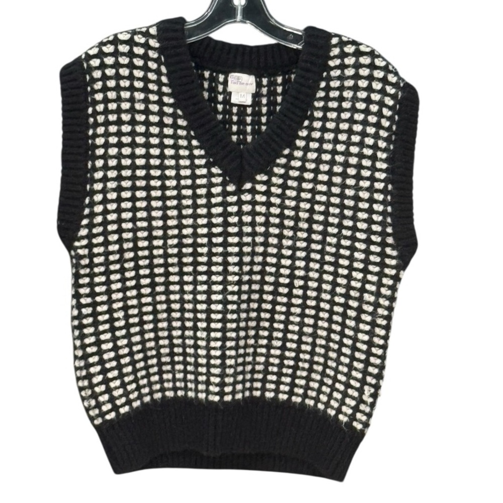Free People Find Me Now Romy Sweater Vest Black and White Sweater Vest EUC
